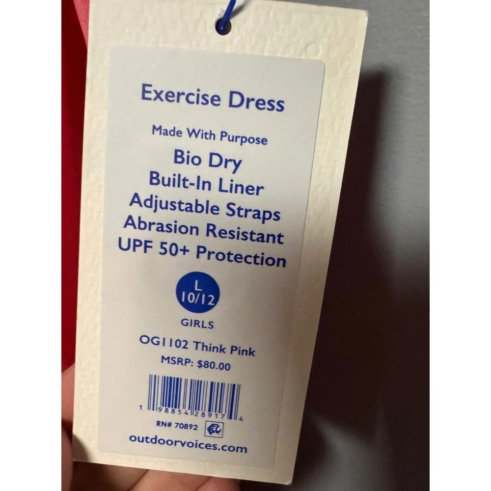 Outdoor Voices Girls Exercise Dress Think Pink Bio Dry Built-In Liner L 10/12